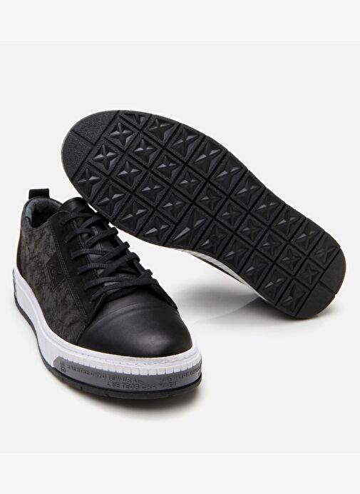 Erkek Deri Siyah Baskılı Spor Ayakkabı - Görsel 9