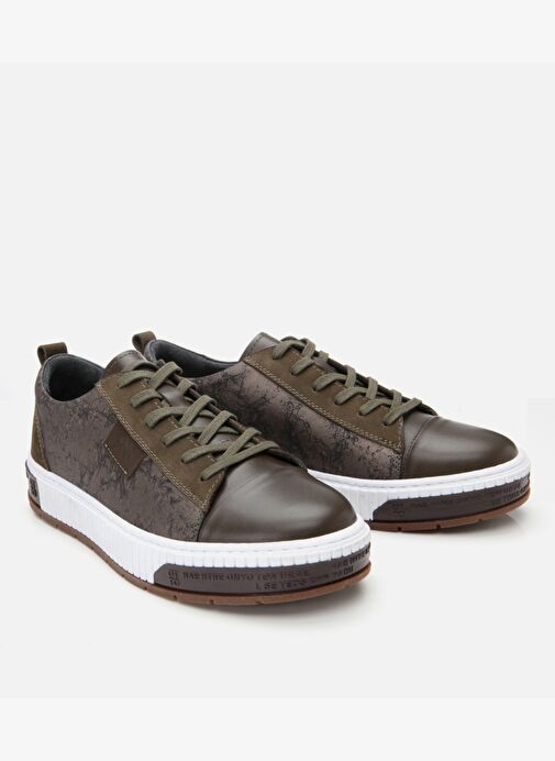 Erkek Deri Haki Baskılı Spor Ayakkabı - Görsel 3