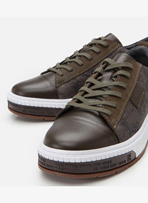 Erkek Deri Haki Baskılı Spor Ayakkabı - Görsel 4