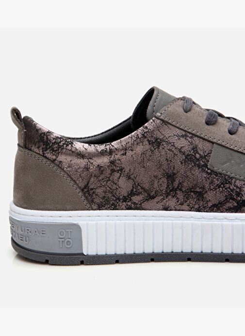 Erkek Deri Gri Baskılı Spor Ayakkabı - Görsel 5