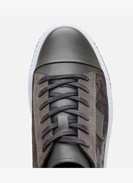 Erkek Deri Gri Baskılı Spor Ayakkabı - Görsel 6