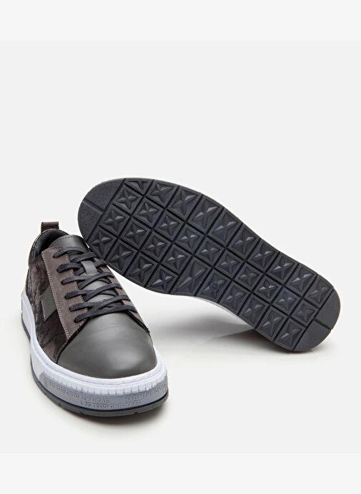 Erkek Deri Gri Baskılı Spor Ayakkabı - Görsel 8