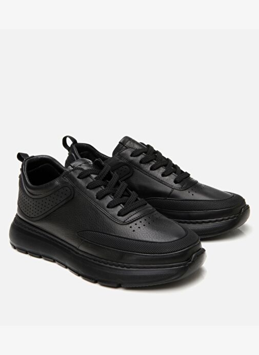 Erkek Deri Siyah Ultra Hafif Tabanlı Spor Ayakkabı - Görsel 3