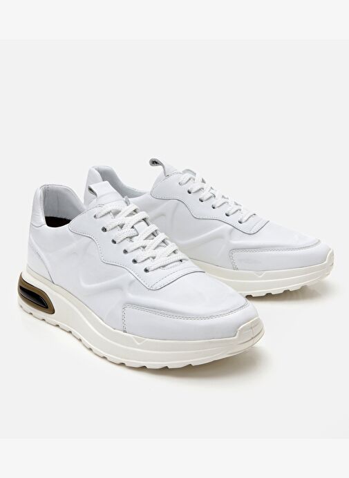 Erkek Deri Beyaz Kalın Tabanlı Spor Ayakkabı - Görsel 3
