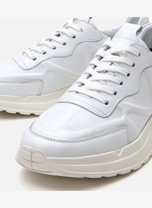 Erkek Deri Beyaz Kalın Tabanlı Spor Ayakkabı - Görsel 4