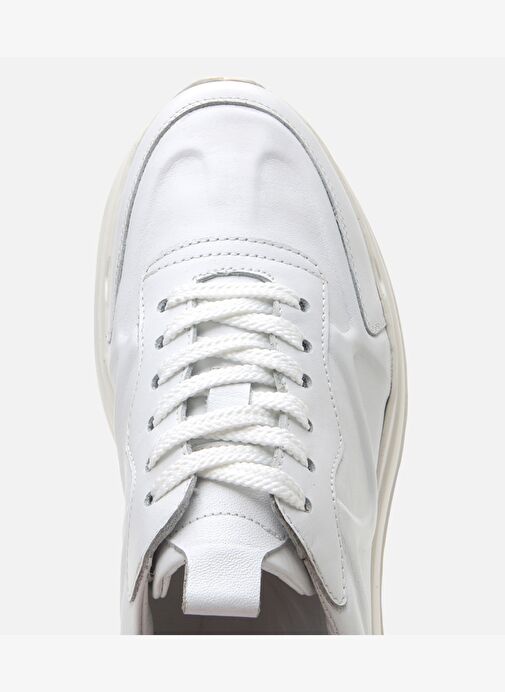 Erkek Deri Beyaz Kalın Tabanlı Spor Ayakkabı - Görsel 5