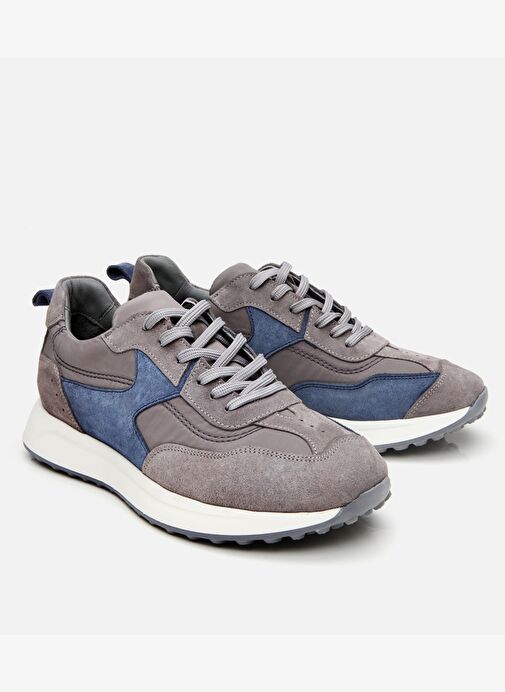 Erkek Süet Deri Gri Ultra Hafif Tabanlı Spor Ayakkabı - Görsel 3