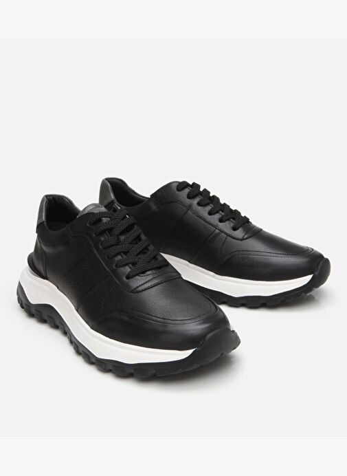 Erkek Deri Siyah Ultra Hafif Tabanlı Spor Ayakkabı - Görsel 3