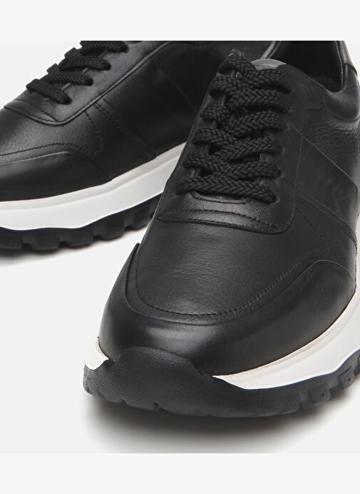 Erkek Deri Siyah Ultra Hafif Tabanlı Spor Ayakkabı - Görsel 4