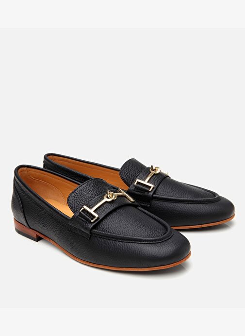 Kadın Deri Siyah Tokalı Klasik Loafer - Görsel 3