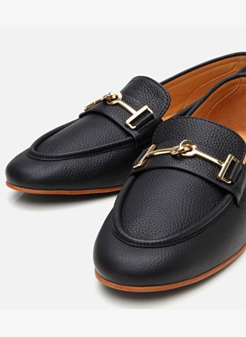 Kadın Deri Siyah Tokalı Klasik Loafer - Görsel 4