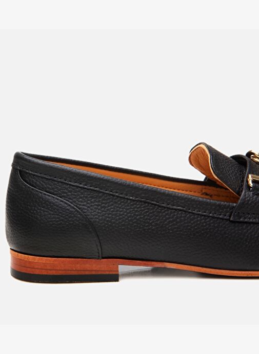 Kadın Deri Siyah Tokalı Klasik Loafer - Görsel 5