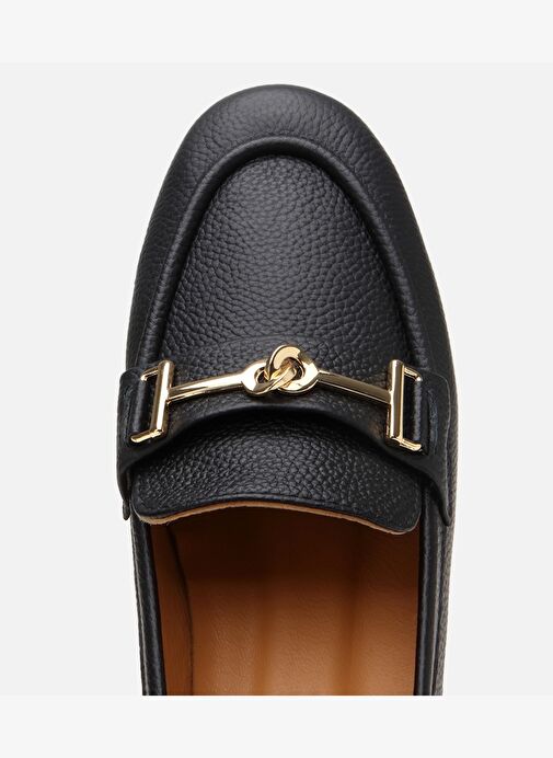 Kadın Deri Siyah Tokalı Klasik Loafer - Görsel 6