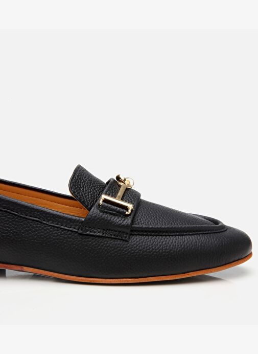 Kadın Deri Siyah Tokalı Klasik Loafer - Görsel 7