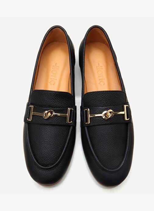 Kadın Deri Siyah Tokalı Klasik Loafer - Görsel 9