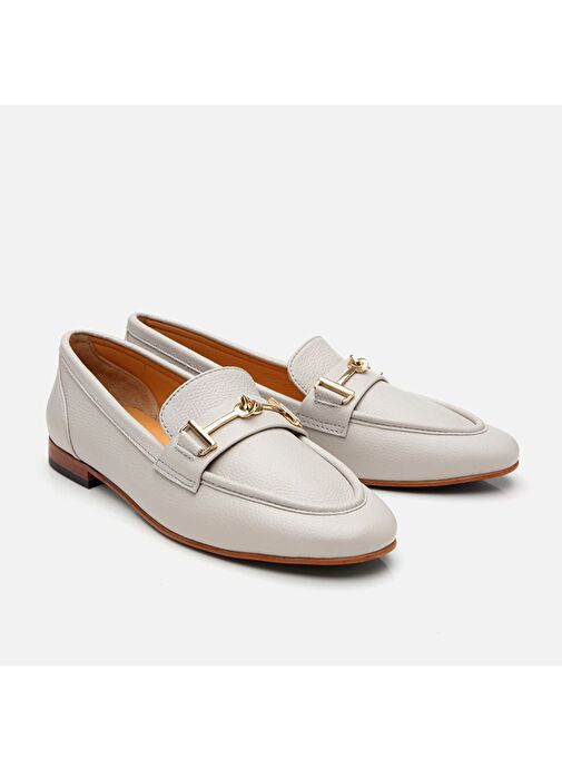 Kadın Deri Ekru Tokalı Loafer - Görsel 3