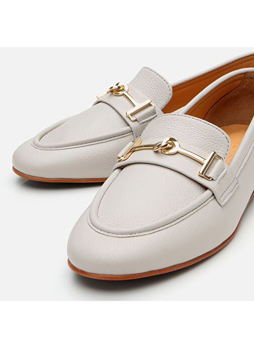 Kadın Deri Ekru Tokalı Loafer - Görsel 5