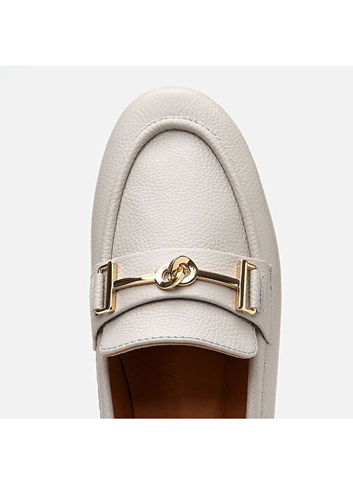 Kadın Deri Ekru Tokalı Loafer - Görsel 6