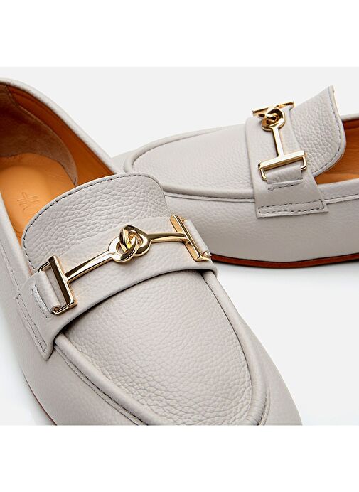 Kadın Deri Ekru Tokalı Loafer - Görsel 8