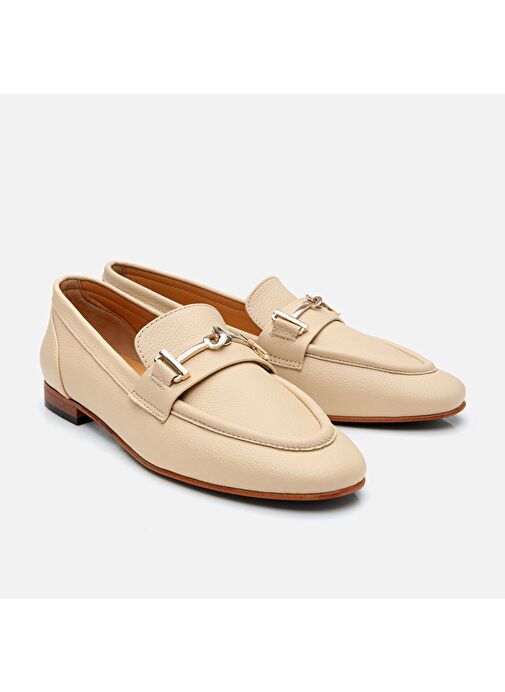 Kadın Deri Bej Tokalı Loafer - Görsel 3