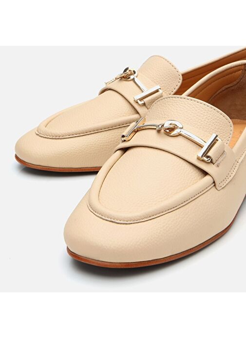 Kadın Deri Bej Tokalı Loafer - Görsel 5