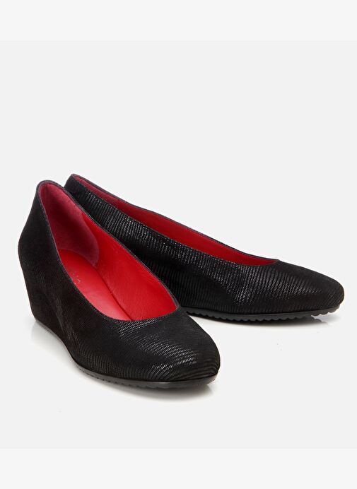 Kadın Deri Siyah Esnek Dolgu Topuklu Ayakkabı - Görsel 3