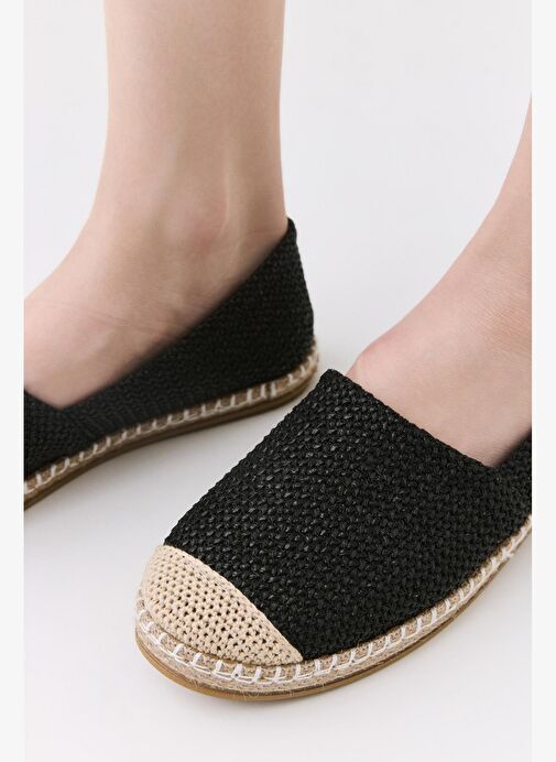 Kadın Siyah Çizgili Hasır Detaylı Espadril - Görsel 3