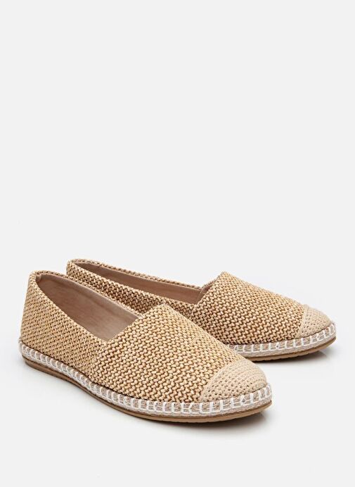 Kadın Bej Çizgili Hasır Detaylı Espadril - Görsel 3