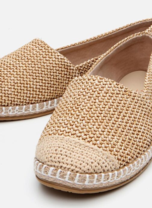 Kadın Bej Çizgili Hasır Detaylı Espadril - Görsel 4