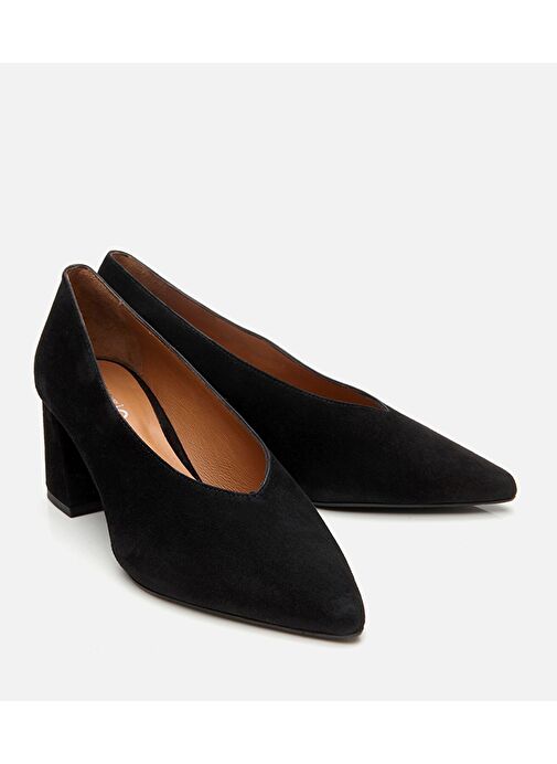 Kadın Süet Deri Siyah Kalın Topuklu Ayakkabı - Görsel 3