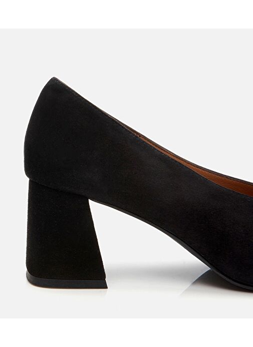 Kadın Süet Deri Siyah Kalın Topuklu Ayakkabı - Görsel 4