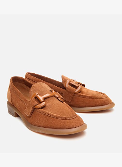 Kadın Süet Deri Taba Esnek Tabanlı Günlük Loafer - Görsel 3