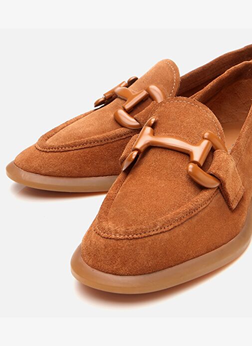 Kadın Süet Deri Taba Esnek Tabanlı Günlük Loafer - Görsel 4