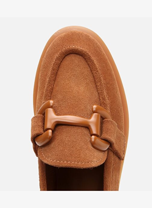Kadın Süet Deri Taba Esnek Tabanlı Günlük Loafer - Görsel 5