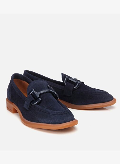 Kadın Süet Deri Lacivert Esnek Tabanlı Günlük Loafer - Görsel 3