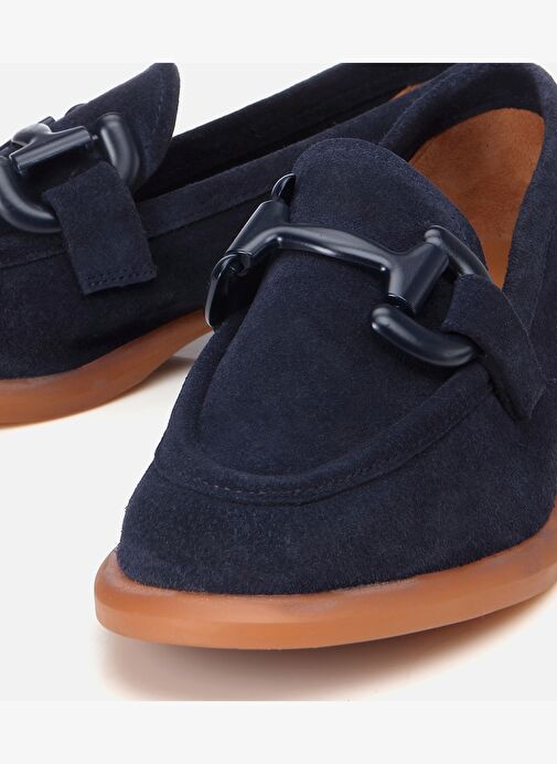 Kadın Süet Deri Lacivert Esnek Tabanlı Günlük Loafer - Görsel 4