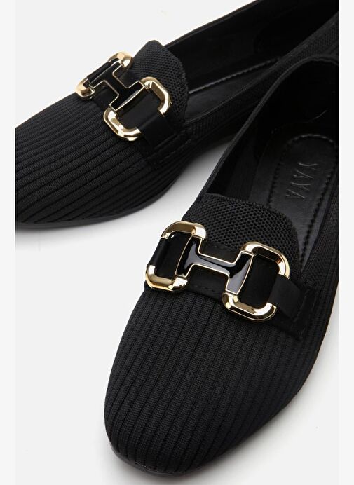 Kadın Siyah Örgü Detaylı Tokalı Günlük Loafer - Görsel 7