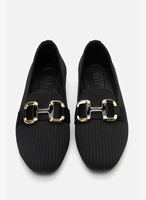 Kadın Siyah Örgü Detaylı Tokalı Günlük Loafer - Görsel 9