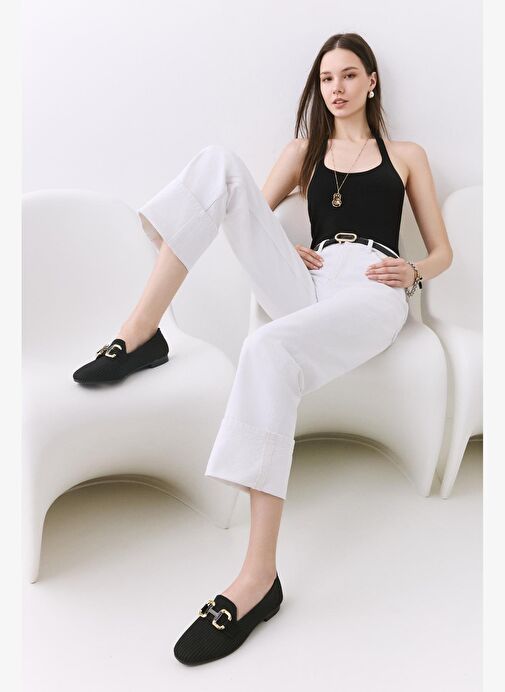 Kadın Siyah Örgü Detaylı Tokalı Günlük Loafer - Görsel 4