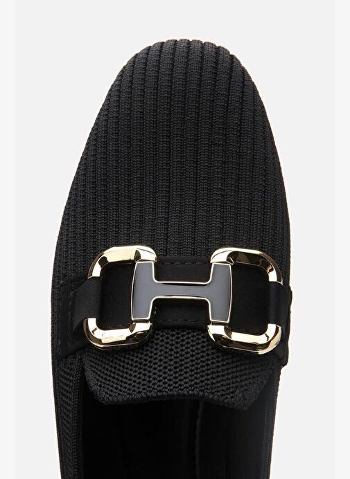 Kadın Siyah Örgü Detaylı Tokalı Günlük Loafer - Görsel 8