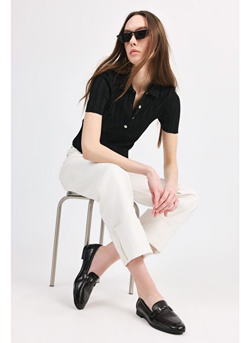 Siyah Tokalı Kadın Loafer - Görsel 3