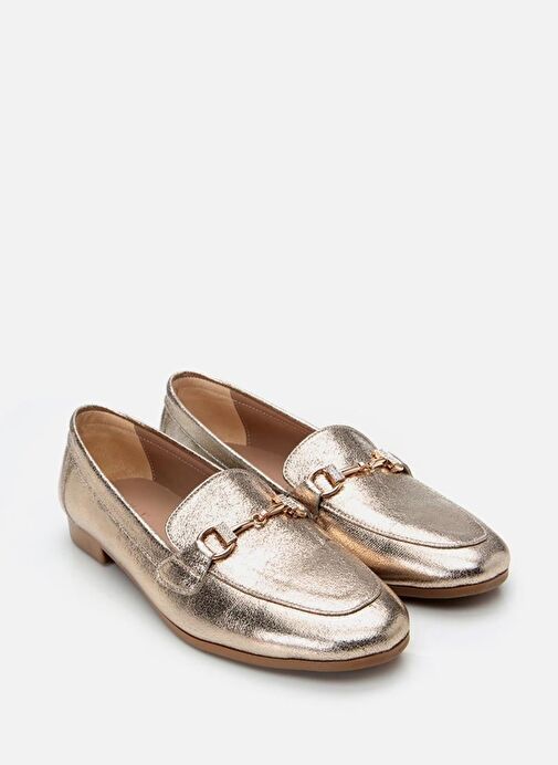 Kadın Gold Tokalı Şık Klasik Loafer - Görsel 3