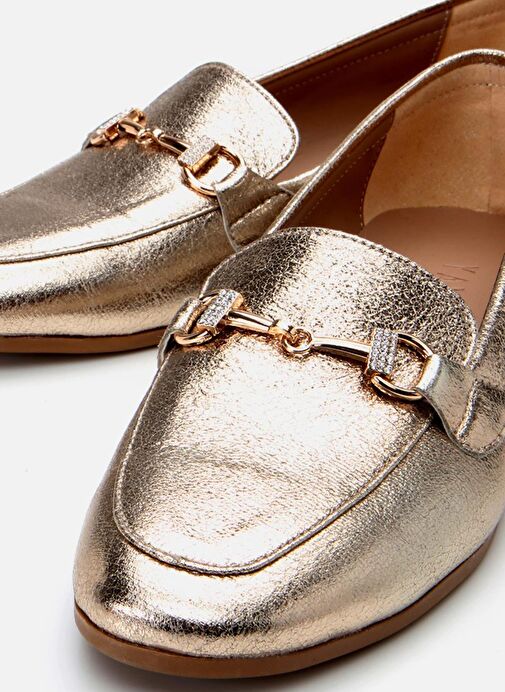 Kadın Gold Tokalı Şık Klasik Loafer - Görsel 4