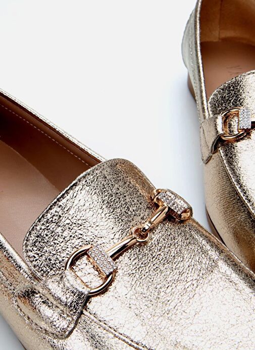 Kadın Gold Tokalı Şık Klasik Loafer - Görsel 6