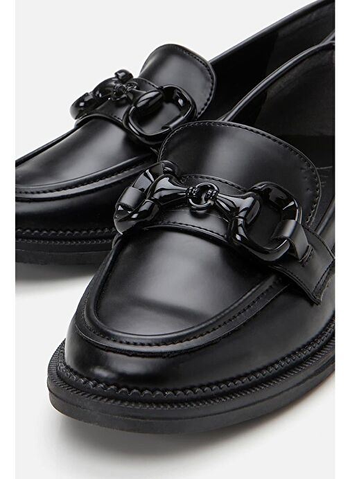 Siyah Tokalı Kadın Loafer - Görsel 9