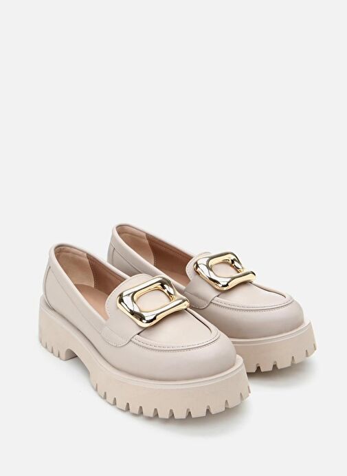 Kadın Bej Tokalı Günlük Loafer - Görsel 3