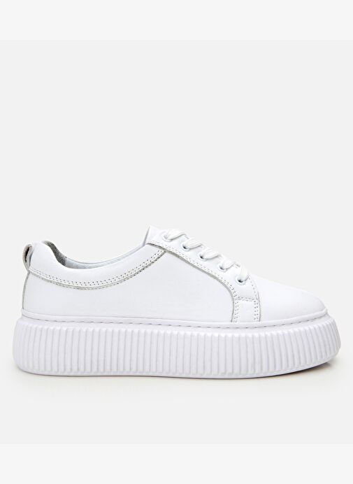 Kadın Deri Beyaz Kalın Tabanlı Spor Ayakkabı - Görsel 2