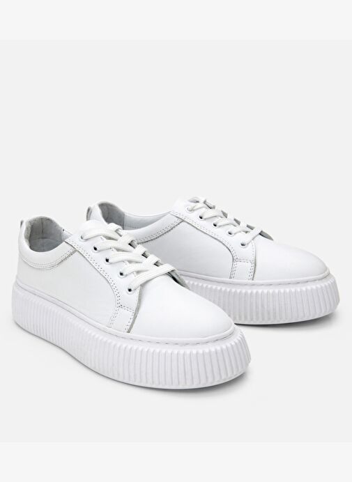 Kadın Deri Beyaz Kalın Tabanlı Spor Ayakkabı - Görsel 3