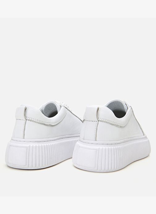 Kadın Deri Beyaz Kalın Tabanlı Spor Ayakkabı - Görsel 7