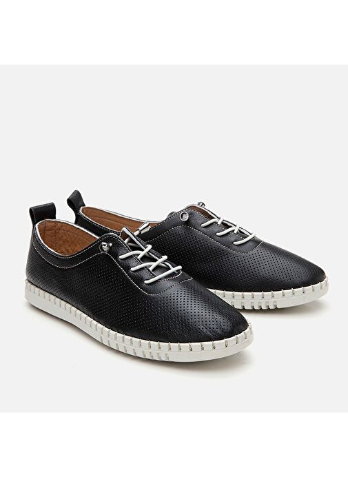 Kadın Deri Siyah Düz Ayakkabı - Görsel 3